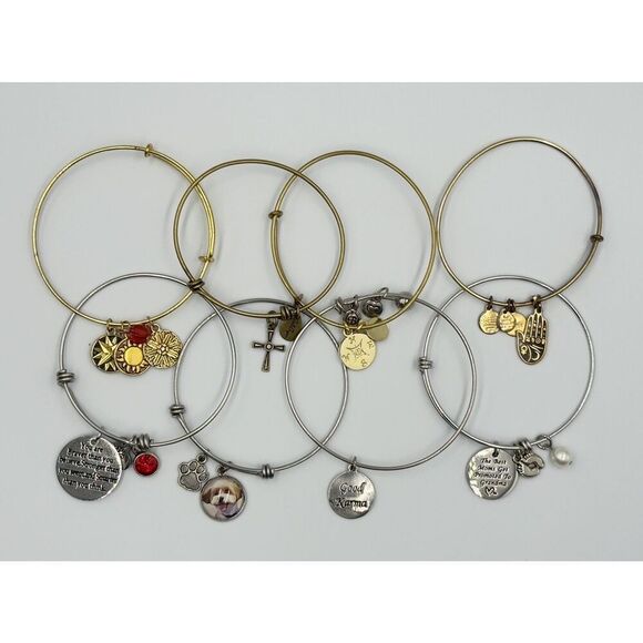 No Brand Jewelry - Gold Silver Tone Expandable Charm Bracelet Lot of 8 Dog Karma Grandma Compass